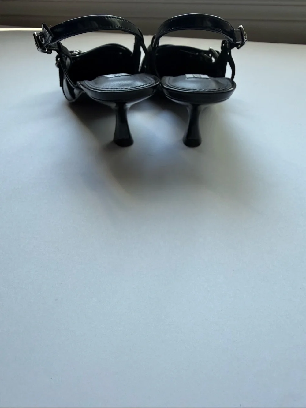 Steve Madden Women’s Black Pointed Slingback Kitten Heels with Buckle Straps